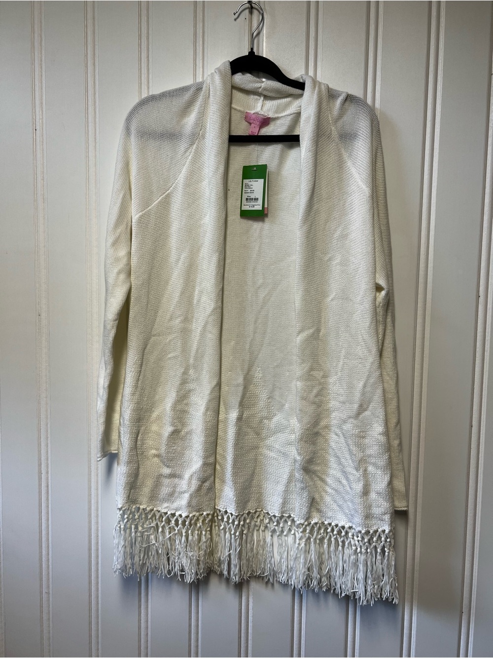 Lilly Pulitzer Tatum Cardigan Resort White Fringe Open Front Size Large